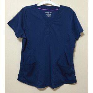 Purple Label Healing Hands Scrub Top XL Medical Uniform V Neck Navy Blue‎